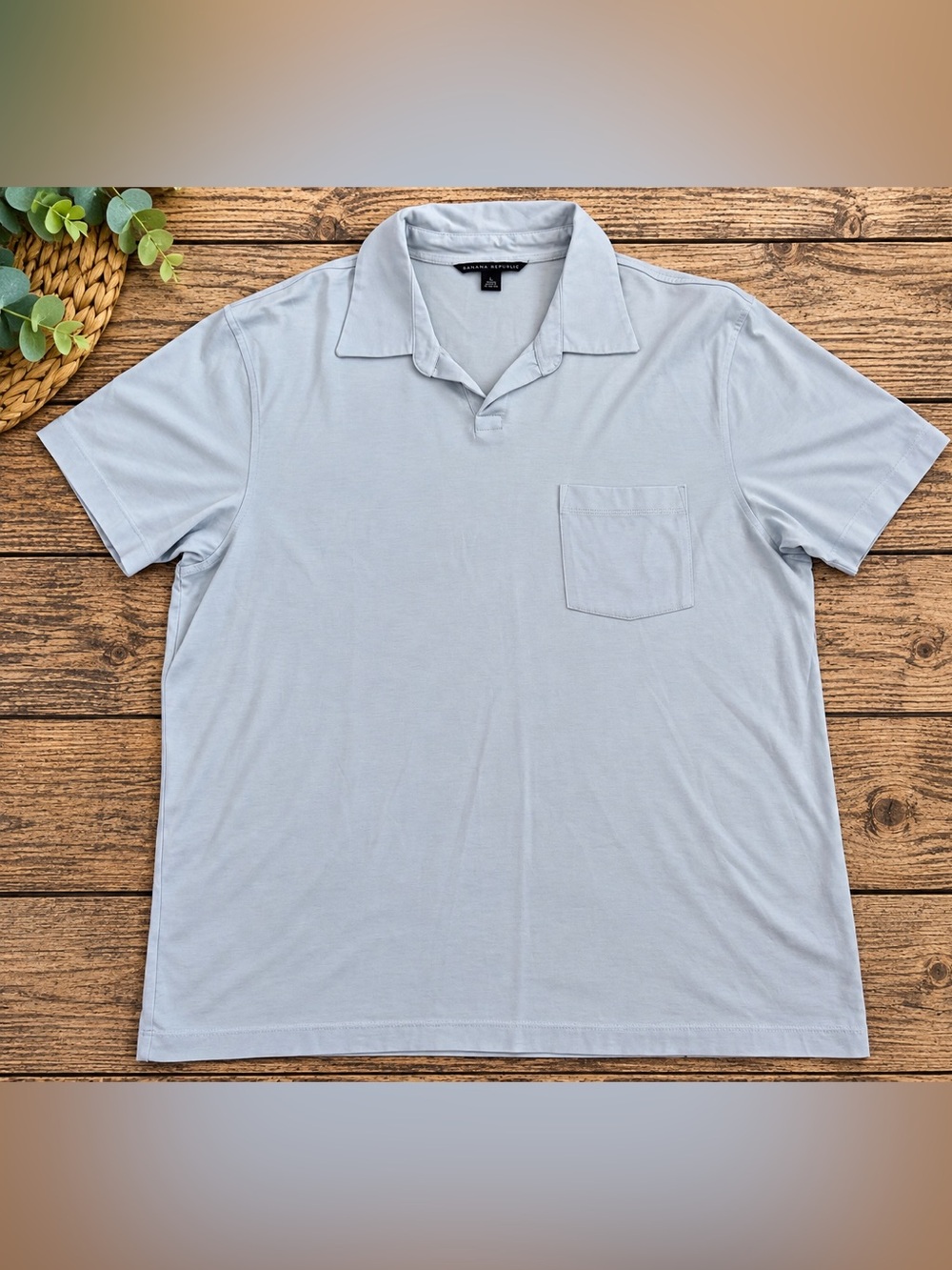 Men's Light Blue Polo with Chest Pocket by Banana Republic